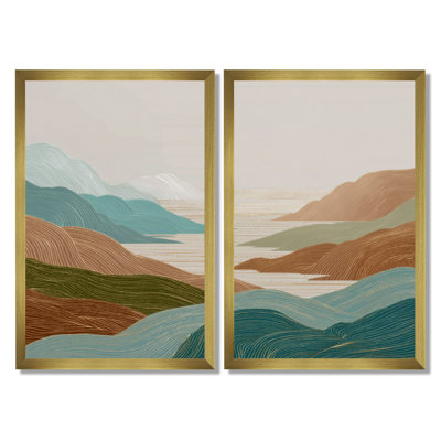 «The Silent Ridge Into The Mountain», art encadré moderne Mid-Century, décoration murale moderne Mid-Century vert, 2 pièces