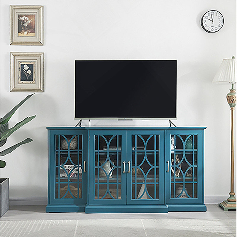 Meuble télé 63 po, buffet, armoire de rangement, bleu sarcelle