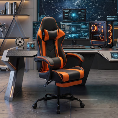 Fauteuil de jeu ergonomique avec repose-pieds, appui-tête et support de massage lombaire, chaise de bureau
