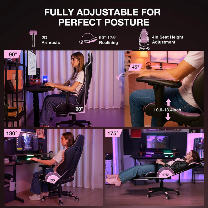 Upgraded Massage Gaming Chair 7-Point, Office Chair with Footrest & Lumbar Support, Thickened and Widened Cushions Backrest