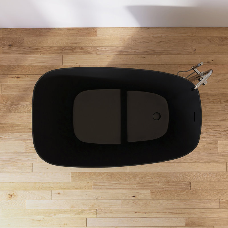 51'' x 29'' Freestanding Tub Soaking Solid Surface Bathtub With Seat, Matte Black