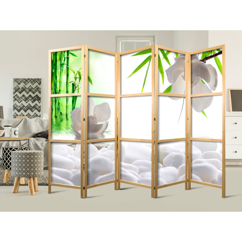 225cm W x 171cm H 5 - Panel Solid Wood Folding Room Divider