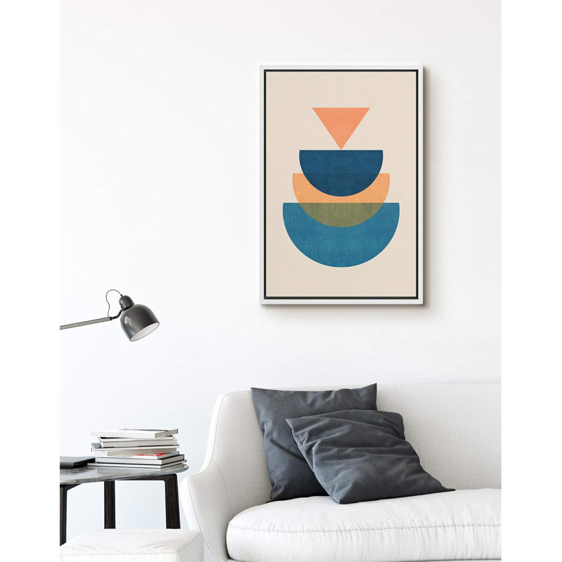 Abstract Shape " Orange, Navy Blue Triangel, Half Circles Geometric Abstract Shapes Minimalism Modern Relax/Calm ", White