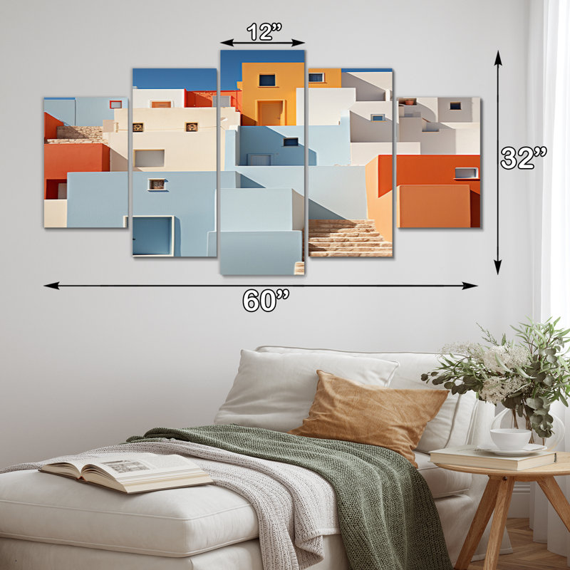 Paysage, géométrie colorée, bâtiment II, reproduction d'art sur toile - 5 panneaux