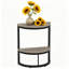 Table de bout semi-circulaire à 2 niveaux, petite table d'appoint demi-ronde avec étagère de rangement, table d'appoint en C mince pour canapé, salon, chambre à coucher, assemblage facile, gris rustique et noir