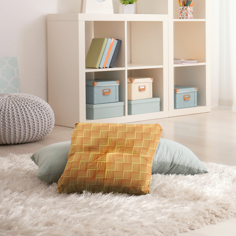 Coussin de sol classique à rayures Baskettressées, 30 po x 30 po, Jaune/orange