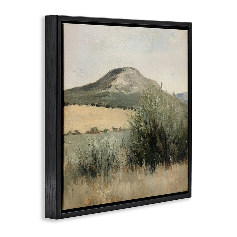 Cadre flottant Spring Mountain Meadow Landscape, design par Petal Prints Design, Cadre flottant noir de jais