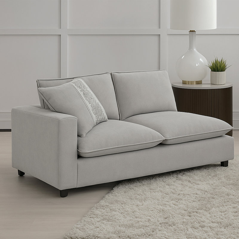 Upholstered Modular Left Facing Loveseat With 2 Pillows In Beige