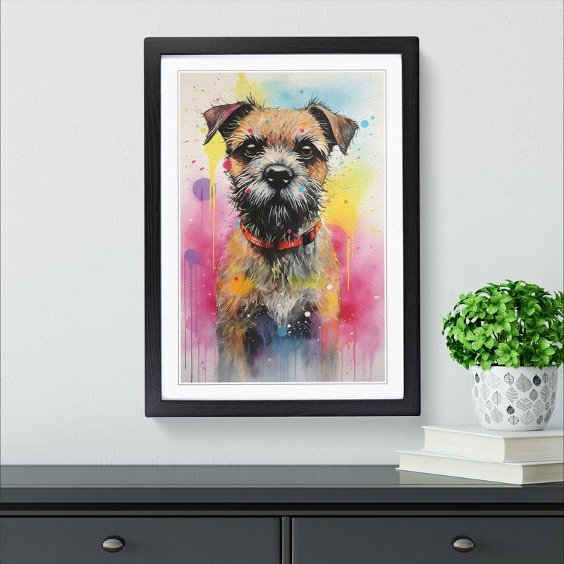 Border Terrier Informel No.3 - Single Picture Frame Print on Wood, Black Framed, 34cm H x 25cm W x 2cm D