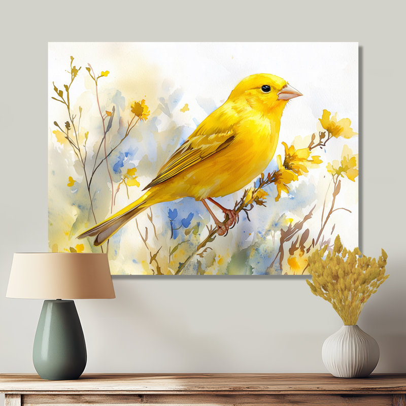 Iselis Finch, oiseau sur une tige de fleur sauvage IV - oiseau grand, art mural, Toile tendue, Ne s’applique pas