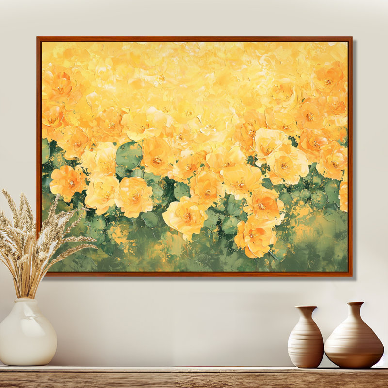 Lustre doré du champ de cactus I - Art mural de cactus floral, salon, 30" H x 40" W, Brun