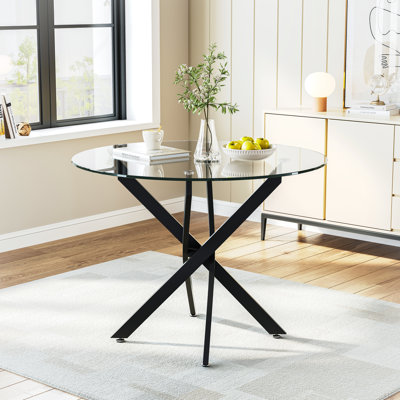 Round Glass Top Metal Base Dining Table