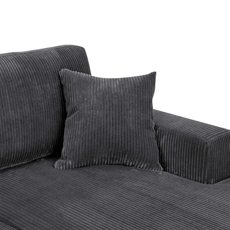 3 - Piece Corduroy Double-Chaise Sectional, Grey Corduroy