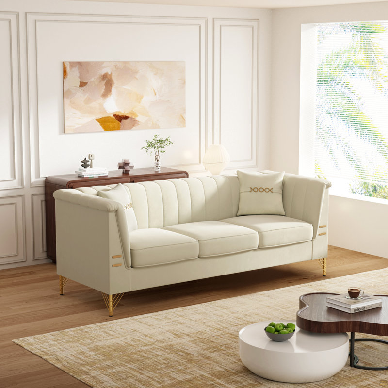 Chesterfield en velours 3 places, Beige