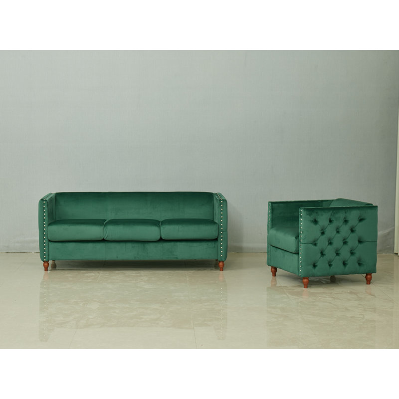 Ensemble de salon rembourré 2 pièces avec pieds en métal, Vert