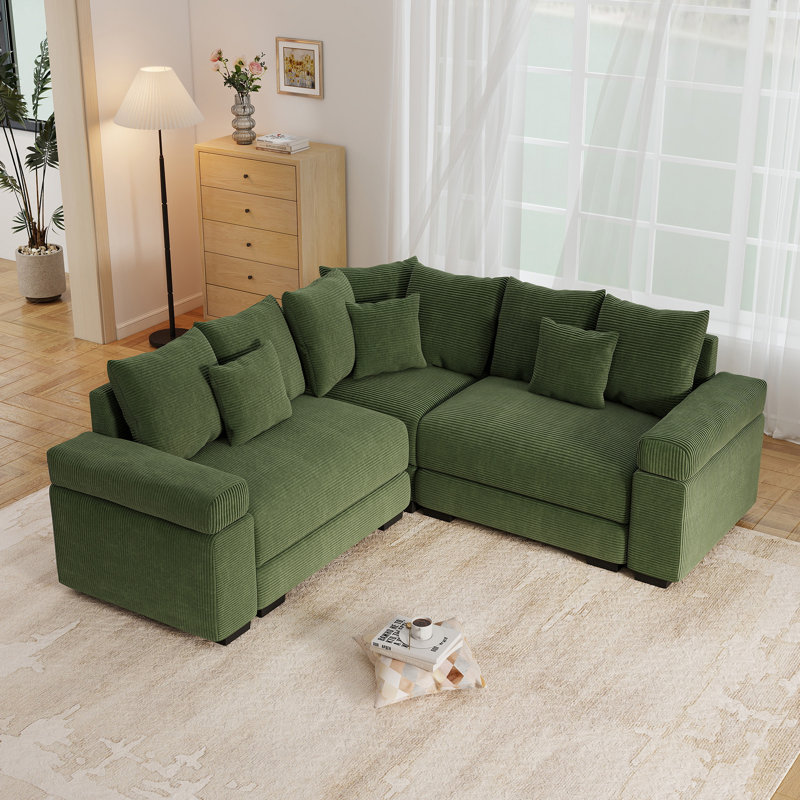 Canapé modulaire en velours côtelé en L 79 po, Velours côtelé vert