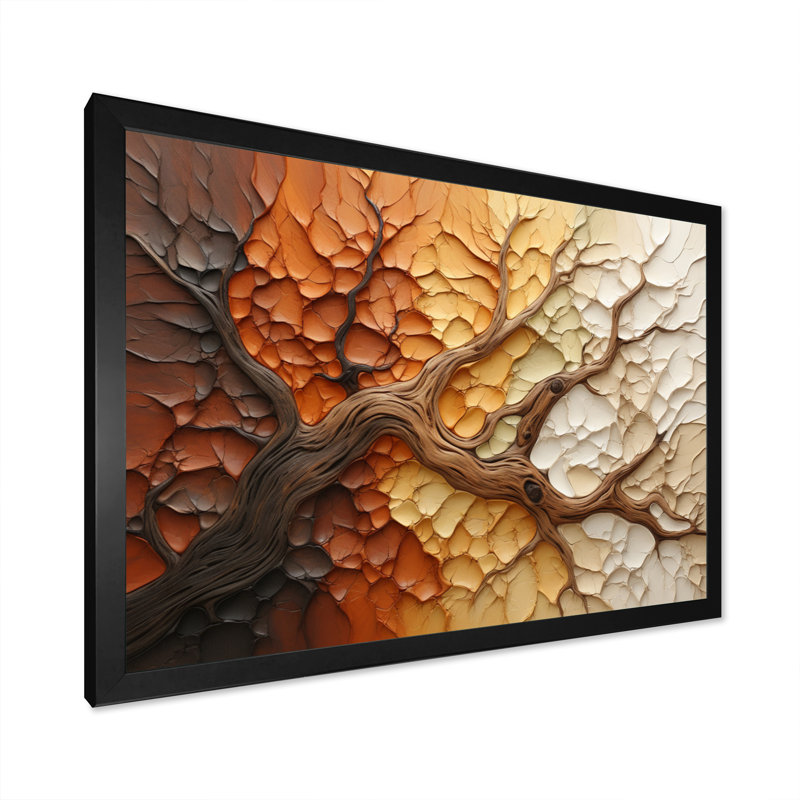 " Brown Beige Abstract Redwood Tree Collage ", 30" H x 40" W x 1.5" D, Black