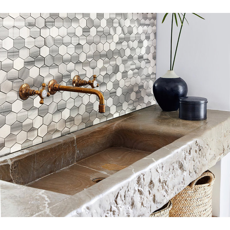 11.8" x 11.8" Natural Stone Honeycomb Mosaic Wall & Floor Tile, White