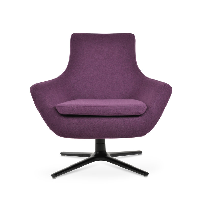 Rebecca Oval Swivel Lounge Chair, Black, Deep Maroon Faux Leather