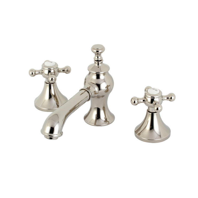 Kingston Brass English Country Two-Handle 3-Hole Deck Mount Widespread Bathroom Faucet with Brass Pop-Up Drain
