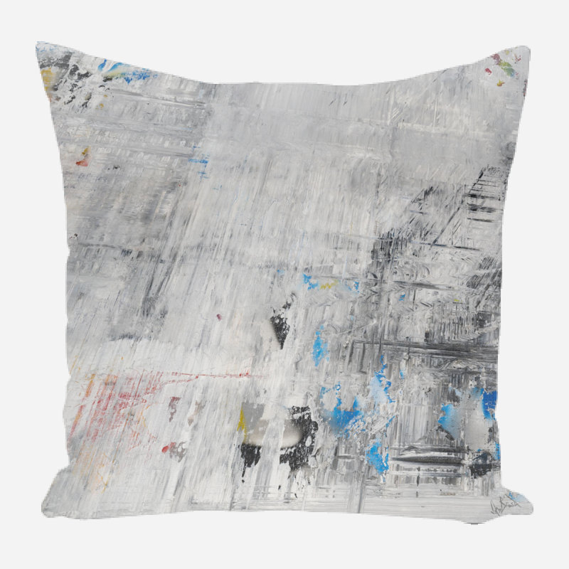 Linen Throw Pillow, 23" x 23", Gray/Black/Blue
