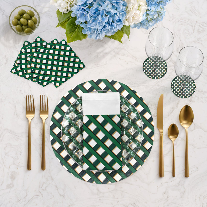Timothy Corrigan Jardin Francais Pebble 16" Vinyl Placemat, Green