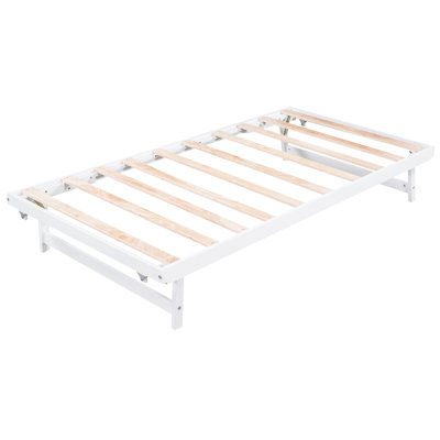 Lit plateforme double réglable en lit gigogne blanc et pin de qualité pour une structure stable