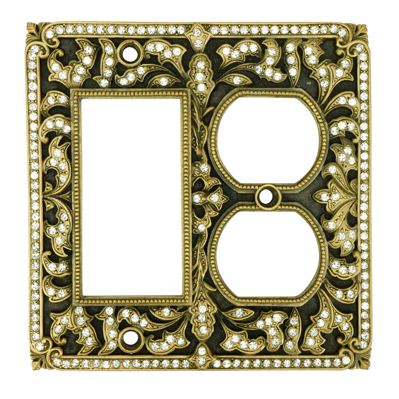 SINGLE GFI W/ DOUBLE OUTLET; CLEAR DECORATED WITH SWAROVSKI CRYSTALS; IN MUSEUM GOLD