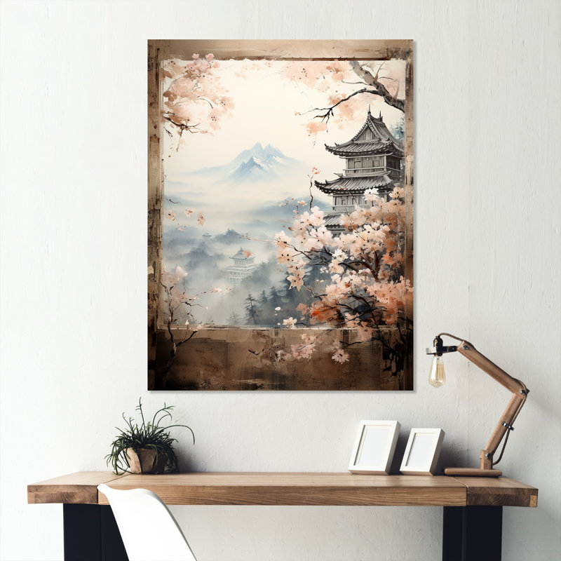 «Pink Floral Vintage Japanese Panorama II», art mural en métal au Japon, H 32 po x l 16 po x P 1 po