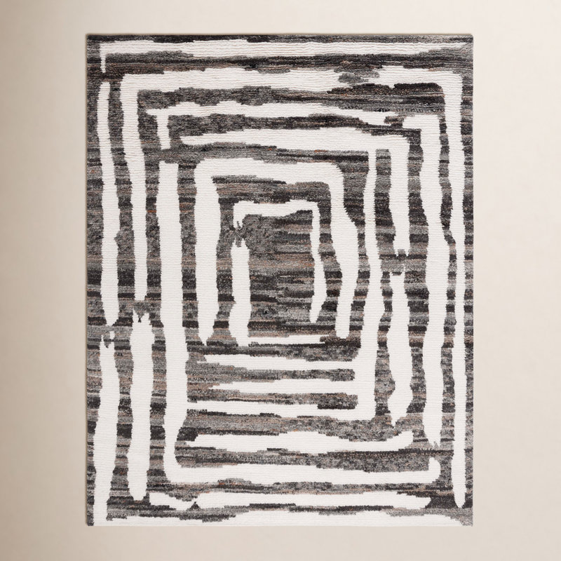 Tapis abstrait en laine noué à la main Kass, Rectangle 8 pi x 10 pi