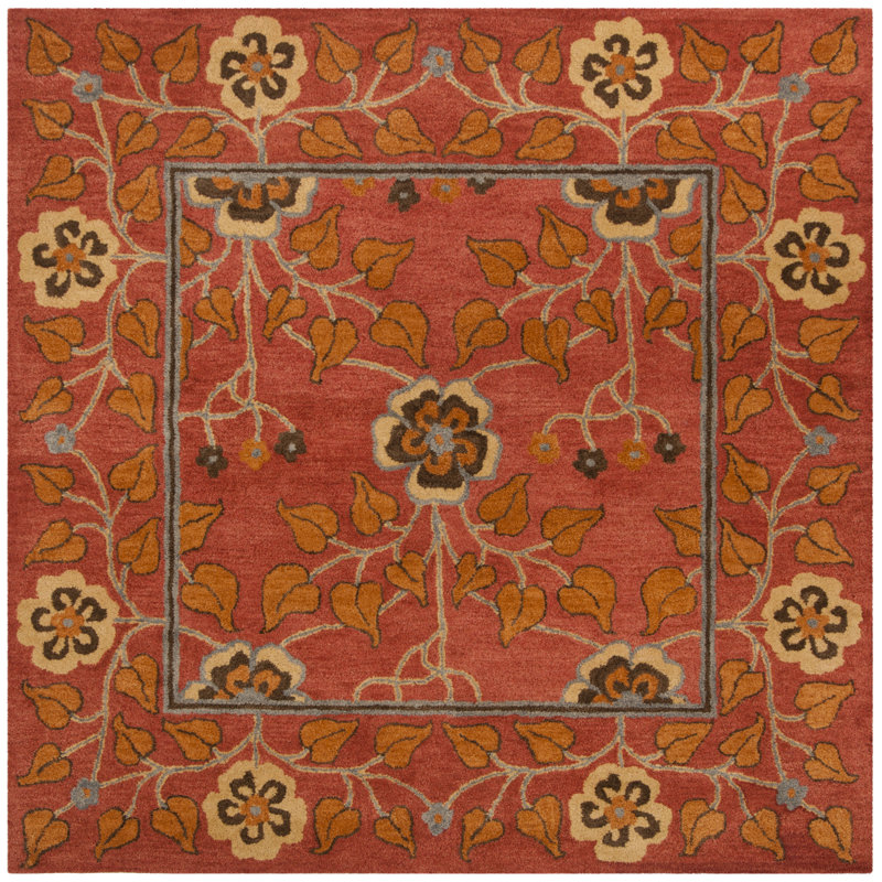 Tapis oriental rouge en laine touffeté à la main Cranmore, Carré 8 pi