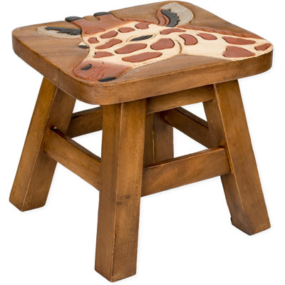 Hand Carved Solid Wood Giraffe Design Stool by Bungalow Rose