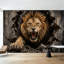 Peler et coller le papier peint Lion féroce brisant le mur fissuré, expression murale, auto-adhésif et amovible-1107441199