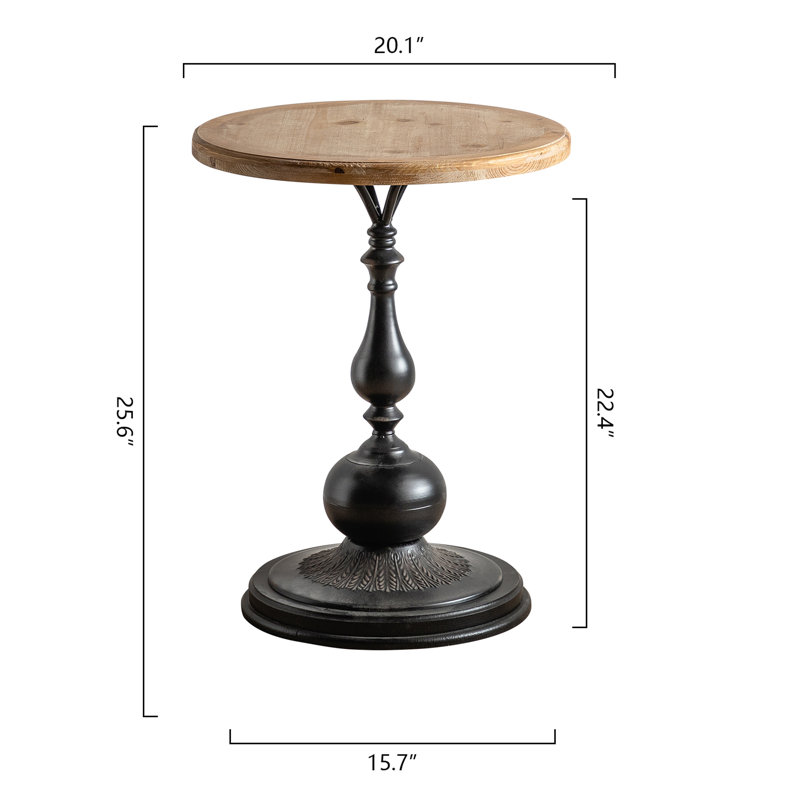 La table de bout ronde en bois massif naturel de 25,6 po Alice allie les styles moderne et campagnard pour le salon et la chambre à coucher