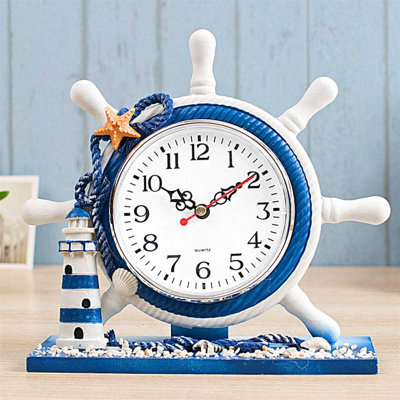 Horloge de bureau style nautique silencieux style méditerranéen, 7,87 po x 2,76 po x 7,87 po