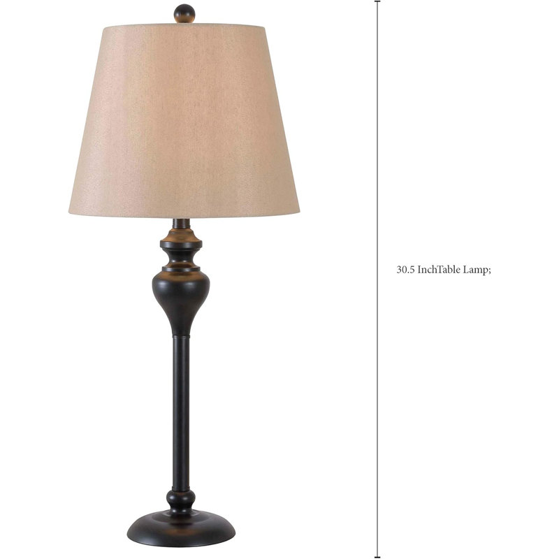Traditional Floor And Table Lamp Set With Oil-Rubbed Bronze Finish And Tan Tapered Shades, Alexa Compatible