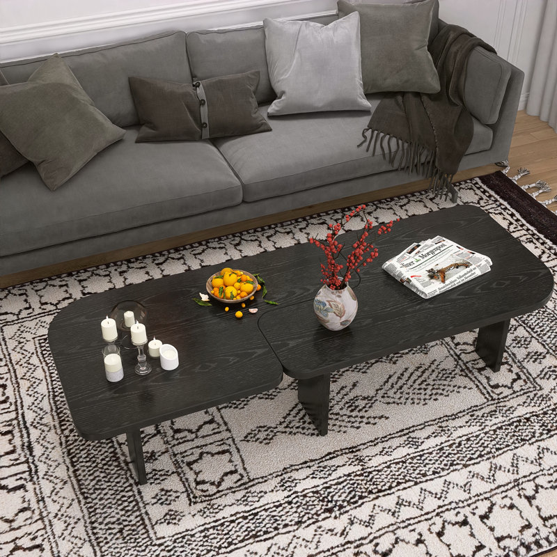 Modern Black Wooden Nesting Coffee Table Set, 70.86" Extendable Splicing Center Table for Living Room