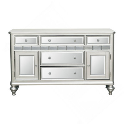 Cabinet Sparkling Silver Finish Mirrored 1Pc Server Of 5X Drawers 2X S Ultra-Modern Style Dining Room
