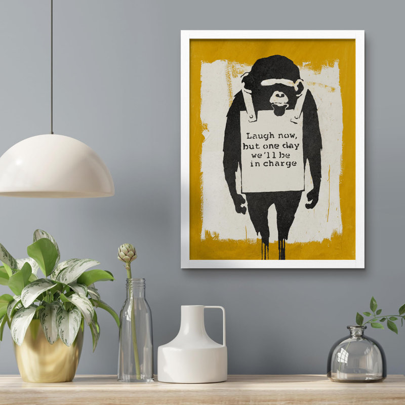 «Banksy Smile Girl Graffiti» sur papier, Blanc, H 10 po x l 8 po