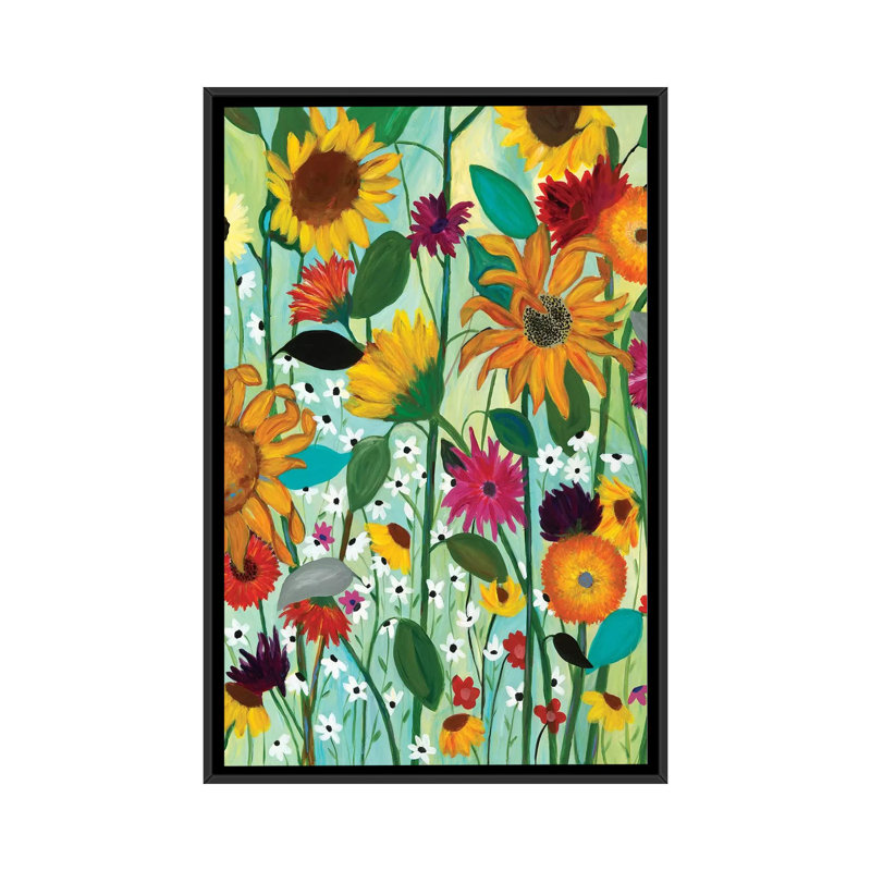 « tournesol », reproduction d’impression sur toile, H 26 po x l 18 po x P 1,5 po, Toile avec cadre noir, Pas de tapis