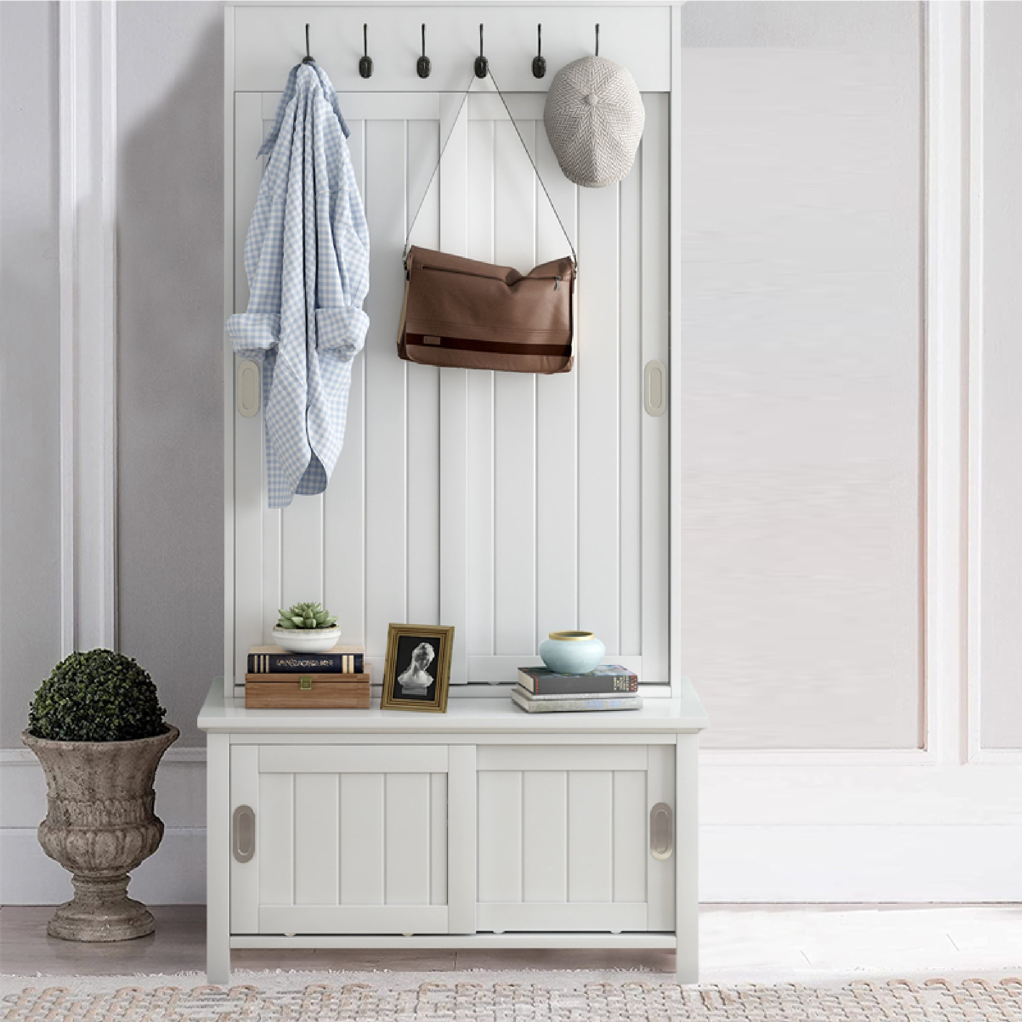 Wildon Home® Versatile Wooden Hall Tree With Sliding Doors,Mudroom Coat