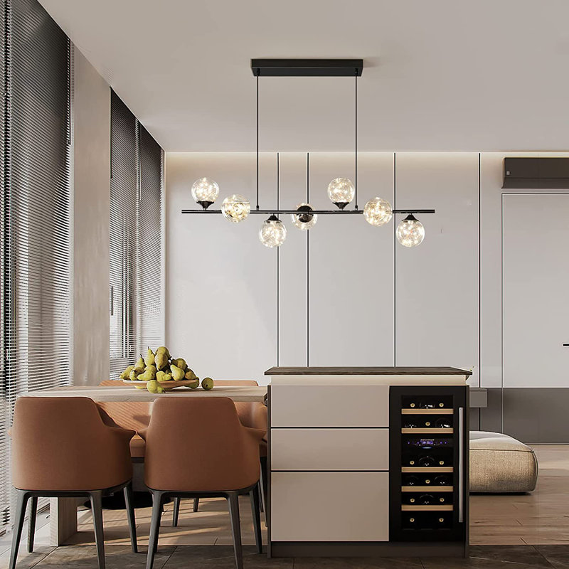 Nese 7 - Light LED Dimmable Kitchen Island Linear Pendant, Black