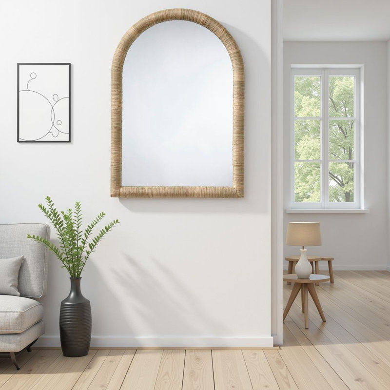 Miroir mural Tipz, cadre arqué brun naturel de 34 pouces, ruppie maritime tissée