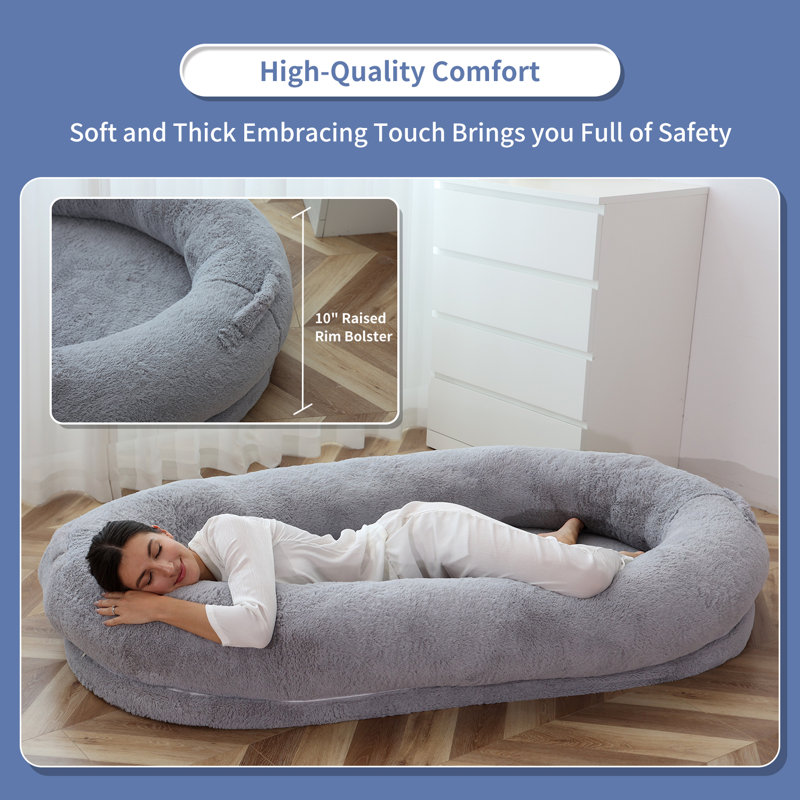 Lit pour chien humain, lit pour chien géant de 72 po pour adultes et animaux de compagnie, grand lit à billes lavable pour les humains