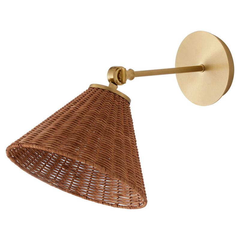 1 Light Small Wicker Wall Mount, Antique Brass