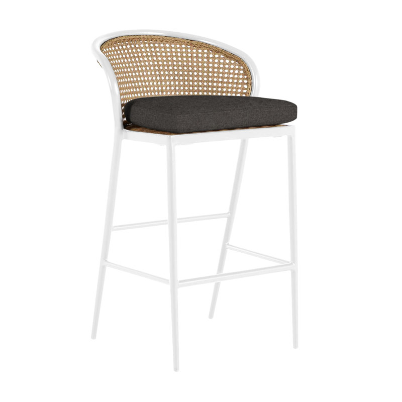 Havana 23.63 Patio Bar Stool with Cushion, No Welt, Chalk/Natural Cane, Intermix Bark