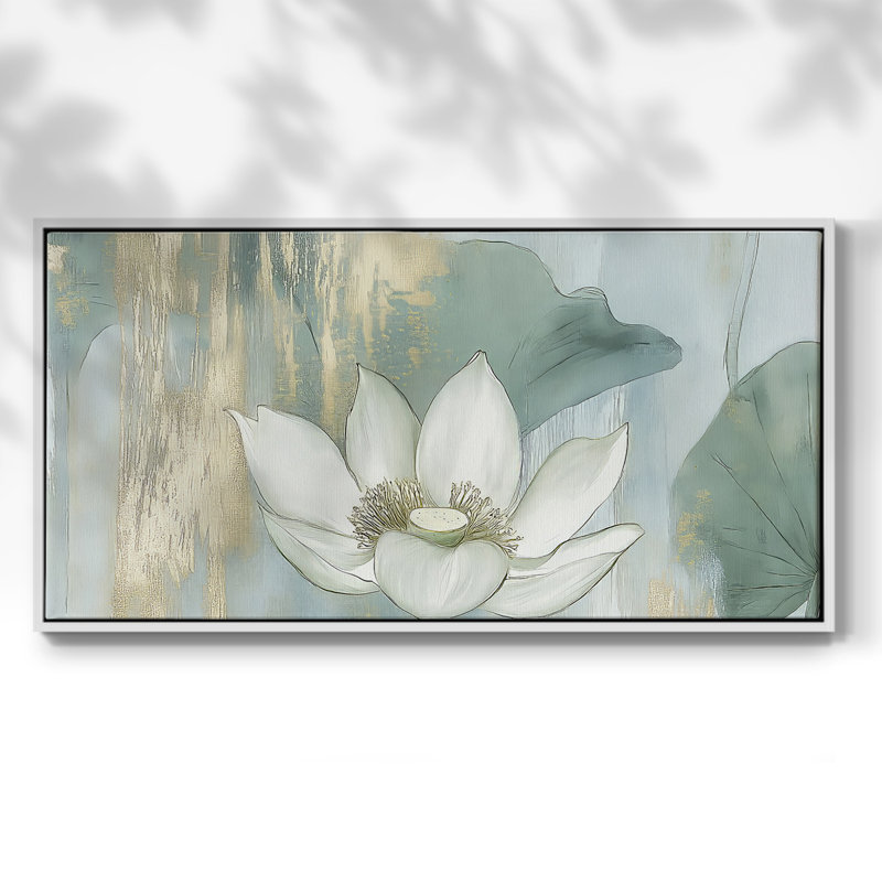 Botanical Series-CCDCLXIV- Toile tendue avec châssis tendue, prête à être accrochée, H 21 po x l 41 po, Blanc