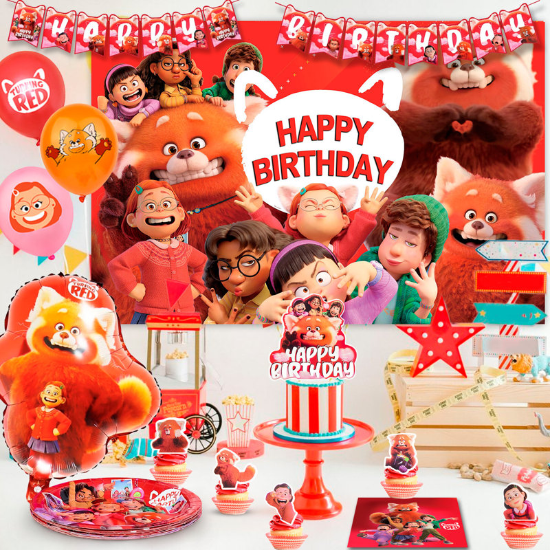 113Pcs Turning Red Birthday Party Decorations and Tableware - Turning Red Plates Tablecloth Napkins&Turning Red Party Balloons Banner Backdrop