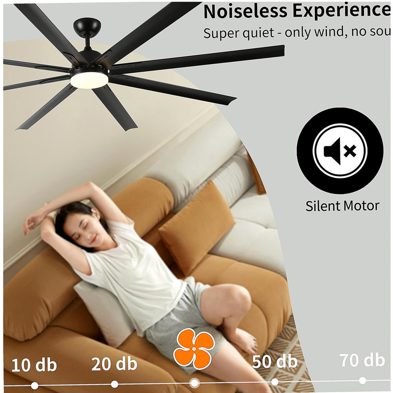 84-inch large black ceiling fan with remote control, 84.16" Wide