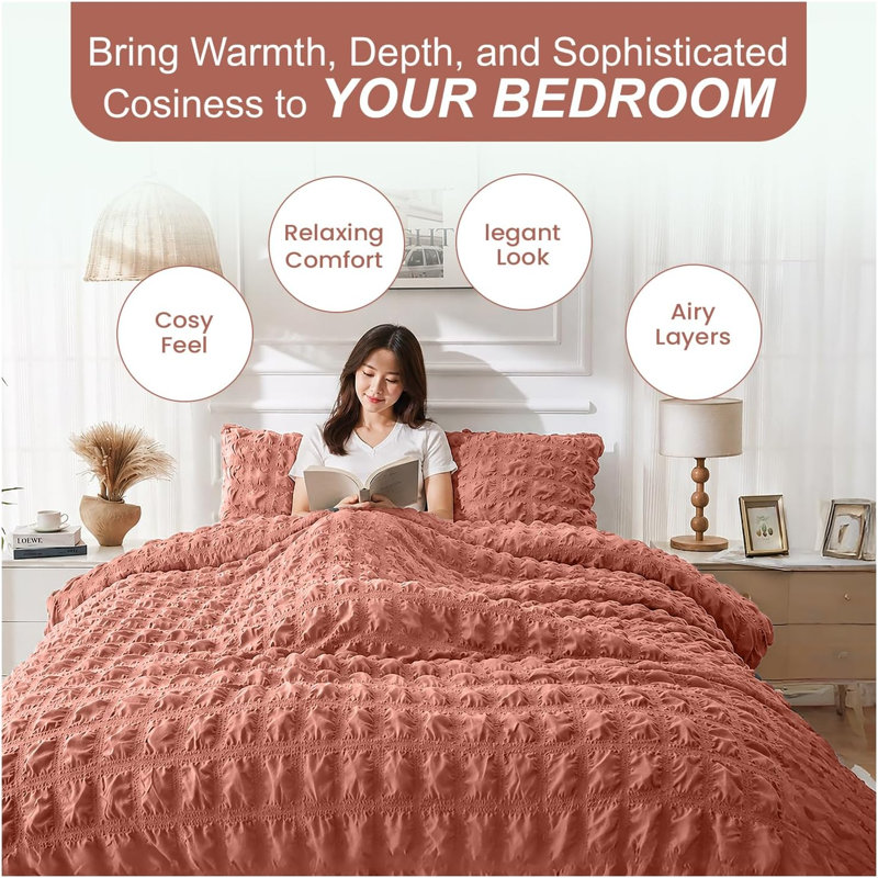 Polyester Duvet Cover Set, Double Duvet Cover + 2 Standard Pillowcases, RUST